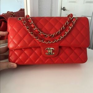 Chanel classic grained Calfskin GoldTone Metal red